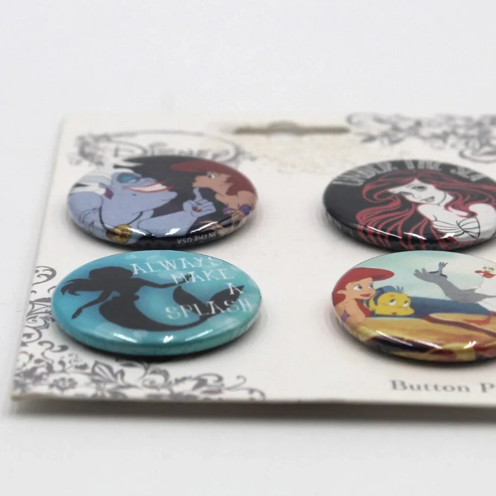 Disney Ariel The Little Mermaid 4 Pin Back Button Pin Set Ursula Flounder NEW